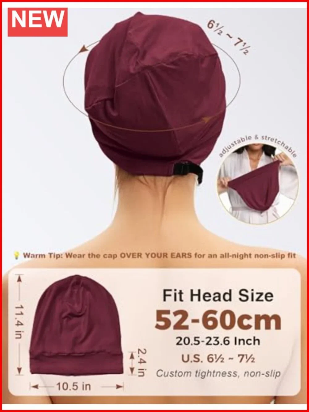 Mulberry Silk Lined Bonnet - Adjustable Anti-Frizz Curly Hair Wrap Sleep Cap
